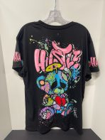 Fresh Laundry HUSTLE Graffiti Teddy Bear T-Shirt – Youth Size Large | Black Streetwear Tee | Broken Heart & Sleeve Print | Urban Art Style